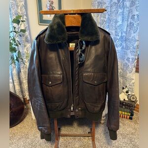 Vintage 70s/80s brown leather lined aviator bomber jacket, size 44